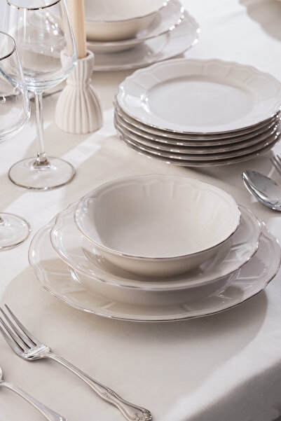Porsima 4431 Platin Yaldızlı Yemek Takımı 24 Parça 6 Kişilik Yemek Seti