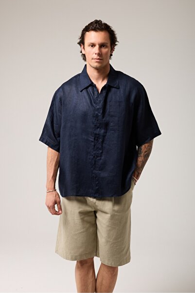 2512 Clothing Short Sleeve Oversized Linen Shirt