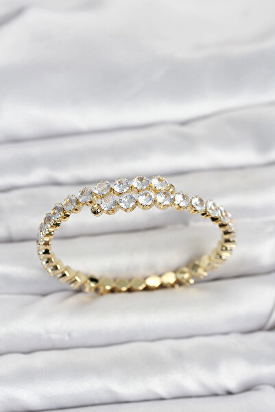 Clariss Brass Gold Color Row Zircon Stone Women's Bracelet