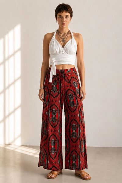 Clandestino Παντελόνι Bohemian Tie-Dye Μαύρο - Κόκκινο