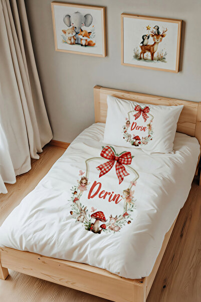 Lilabio İsme Özel Tek Kişilik %100 Pamuk Saten Nevresim Takımı (160x220 cm) O...