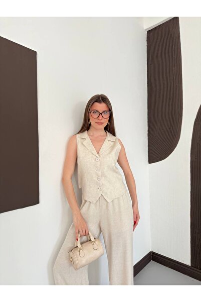 Ekim Store Back-Tie Linen Blouse and Trousers Set