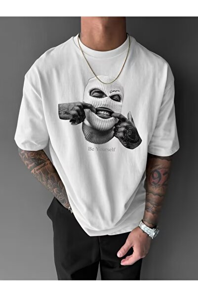 PAVRO Unisex Άνετο T-shirt με μικτό σχέδιο και στάμπα