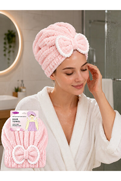 MİNPO Peluş Havlu Kumaş Saç Bonesi Hızlı Kuruyan Mikrofiber Saç Havlusu Lasti...
