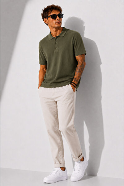 ribana Men's Short Sleeve Ribbed Half Button Closure Polo Collar T-Shirt 26001