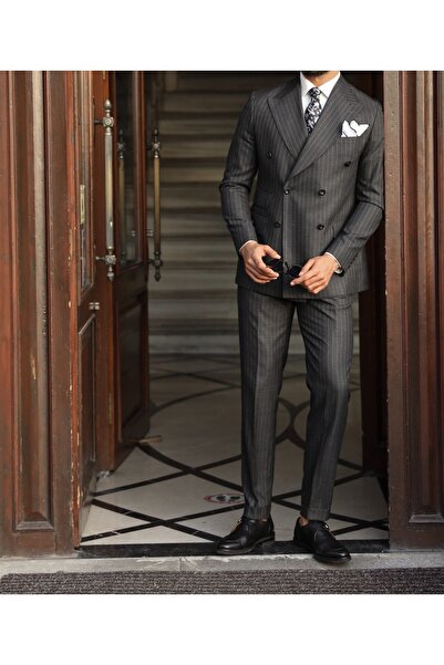 ilayda emir Luxury, Slim Fit, Double Breasted, 6 Drop, Striped Men's Suit