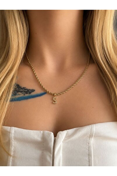 GONESSA D Harfli Zirkon Taşlı Charm Kişiselleştirilebilir Gold Kolye