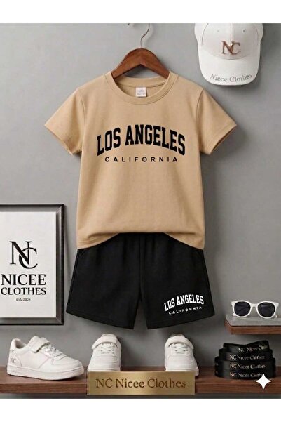 NC Nicee Clothes LETNJA DEČJA MAJICA I KRATKE HLAČE UNISEKS (CRNI LOS ANGELES...