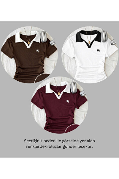 Gofeel 3 Lü Soul Renkli Polo Yaka Nakışlı Büzgülü Bluz