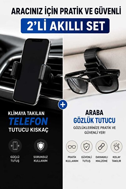 Kinlee Araba İçin Telefon Tutucu Klima Aparatı ve Gözlük Tutucu Seti