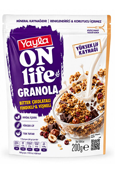 Yayla On Life Granola Bitter Çikolatalı Fındıklı & Vişneli 200 Gr – Yüksek Li...