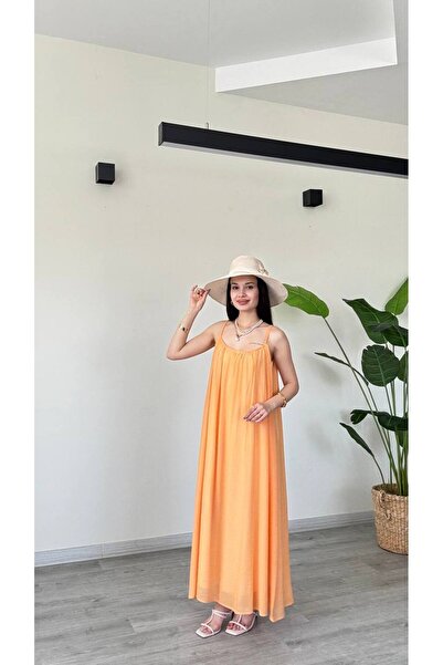 Lovely butik Chest Section Rubber Detail Thin Straped Sloth Combed Cotton Dress