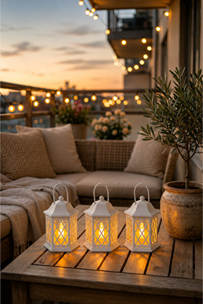 Printorium Balkon Süsü Mini Fener / 3’lü Dekoratif LED Mumluk Seti - PLASTİK ...
