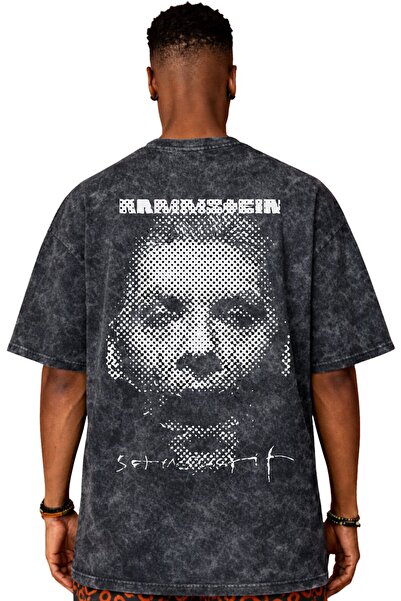 SEVBANO Tricou unisex supradimensionat, spalat, cu imprimeu pe spate, trupa d...