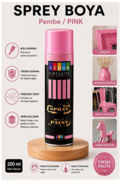 Artmaster Pembe Sprey Boya 200 ml 1 Adet Südor Hızlı Kuruyan Renkli Profesyon...