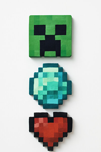 GAME SHOT Minecraft Emoji Seti Mıknatıs 3lü Buzdolabı 3D Baskı