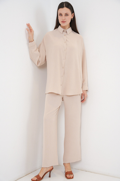 Merterium Women's Shirt and Pants Two-Piece Set - Cream 1403