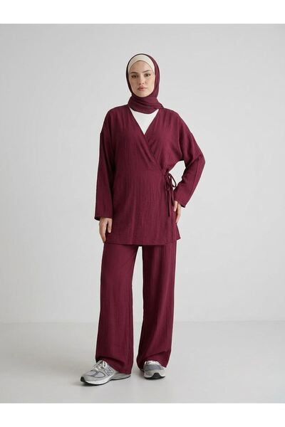 Lunsera Store طقم يان باليمي ستايل باللون الأحمر الداكن - بوردو
