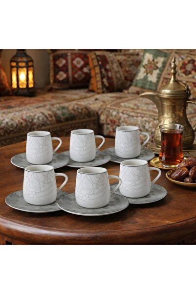 laverahome Porcelain Cups and Plates Set - 12 Piece - Luxurious Arabic Patterns