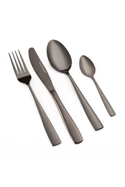 Malooki Set tacâmuri 24 piese inox 18/10, negru gunmetal, design minimalist, ...