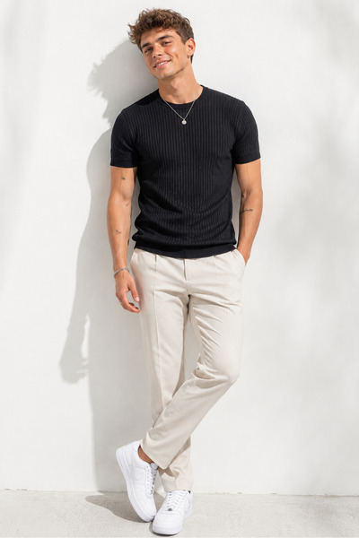 ribana Tricou elastic pentru bărbați, cu mânecă scurtă și gât turnat 26022