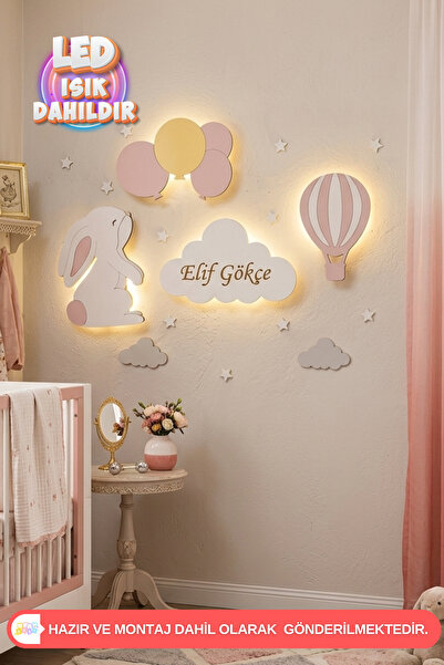 UmayBabyDekor 4’lü set Gece lambası Bebek Çocuk odası Duvar dekorasyonu aydın...