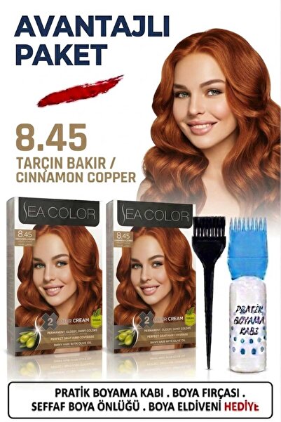 Sea Color Set Saç Boyası 8.45 Tarçın Bakır 2 Li 2 Kutu+Pratik Boya Kabı