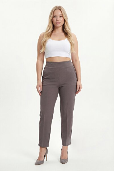 EXİTLİNE Women's Mink High Waist Knitted Trousers with Stone Detail and Acces...