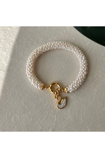 ZEZ PEARL JEWELRY Altın Uyumlu Sarmaşık Bileklik (Kuğu Charm)