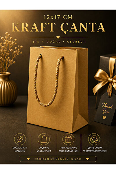 eğlencemarketi 12x17 cm İpli Karton Hediye Çantası Premium Butik Çanta 10 Adet