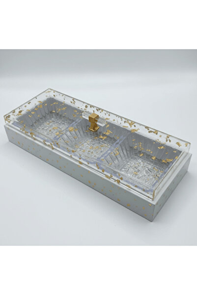 AKDC 3-Piece Crystal Acrylic Candy Bowl Set | White Wooden Tray & Gold Flake ...