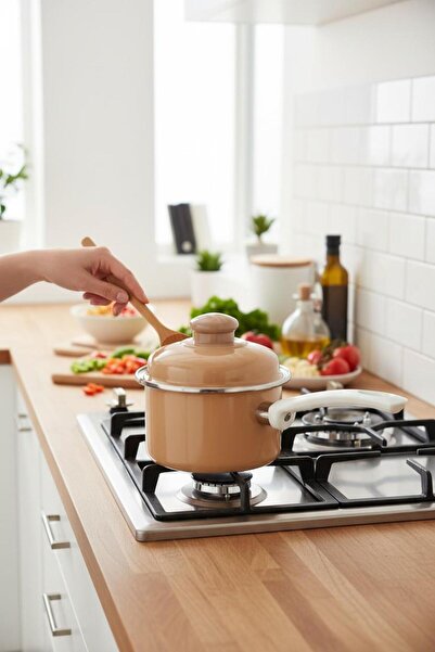 ALBETTO Luxury Enamel Rafadan, Mini Pan, Sauce Pot 12cm 900ml Brown