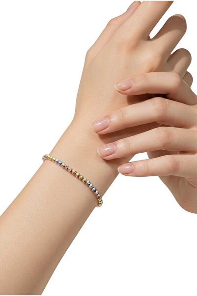 NN Bratara Bily snur ,bilute mici 3 culori din Argint 925 suflat cu aur 14 k