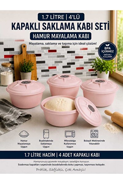 zemihra 4’lü Plastik Kapaklı Saklama Kabı Seti - Hamur Mayalama Kabı 1.7 Litre