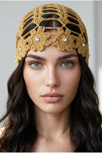 Alice İsstanbul Camel Stone Flower Summer Beret&Hat