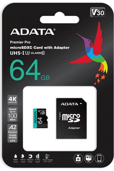 Adata Card Premier Pro MicroSDXC 64 GB Clasa 10 UHS-I/U3 A2 V30 (AUSDX64GUI3V...