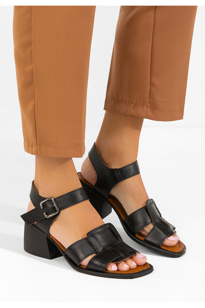 B T Shoes Edelina μαύρα γνήσια δερμάτινα σανδάλια