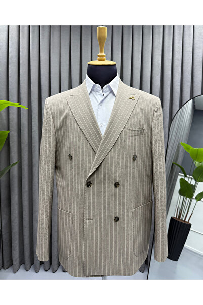 Avni Ceylan Seersucker Italian Style Slim Fit Double Breasted Men's Jacket Sp...