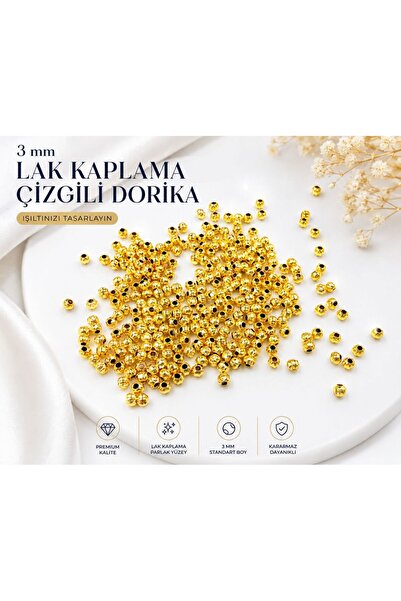 yiğit aksesuar Lake Kaplama Kararmaz Çizgili 100 Adet 3 mm Dorika Boncuk Ara ...