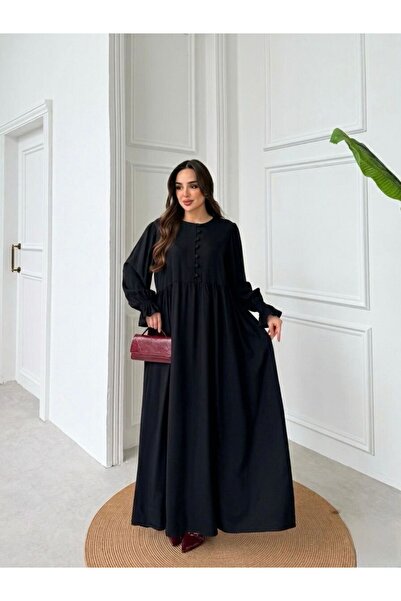 Şeker Portakalım V279 Beaded Button Detailed Hijab Dress from Neck to Bust