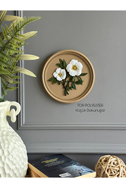 FOR POLYESTER Küçük Dokunuşlar Dekoratif Flowers Duvar Aksesuarı Yuvarlak Bej...