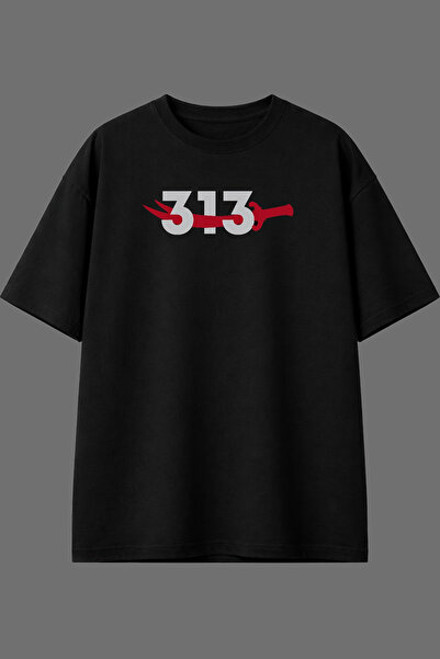 VSRN Tricou oversize negru cu imprimeu frontal Kılıç 3 Design