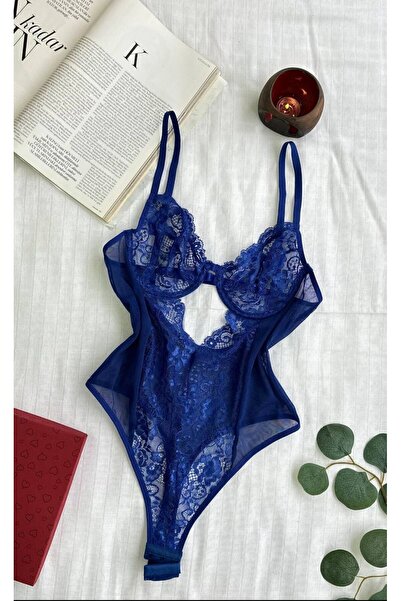 Lacivert Dantel Detaylı Bodysuit