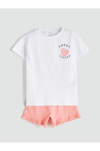 LC Waikiki Set 2 piese pentru fetițe: tricou și pantaloni scurți cu imprimeu ...