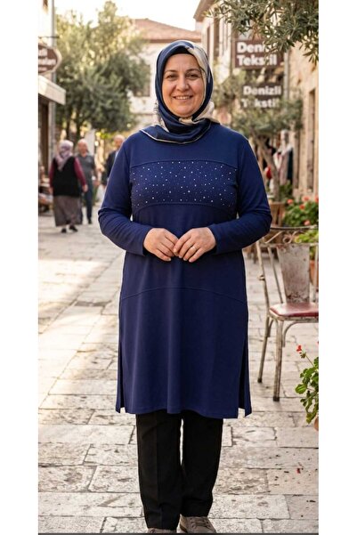 güncüoğlu Plus Size 100cm Length Long Sleeves Front Patterned Slitted Combed ...