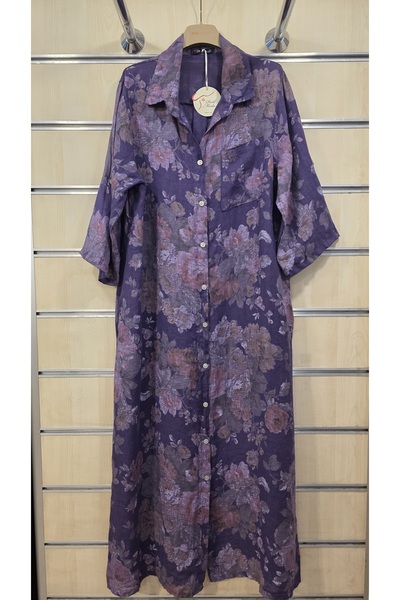 Park Moda Long Linen Shirt Dress with Button Closure