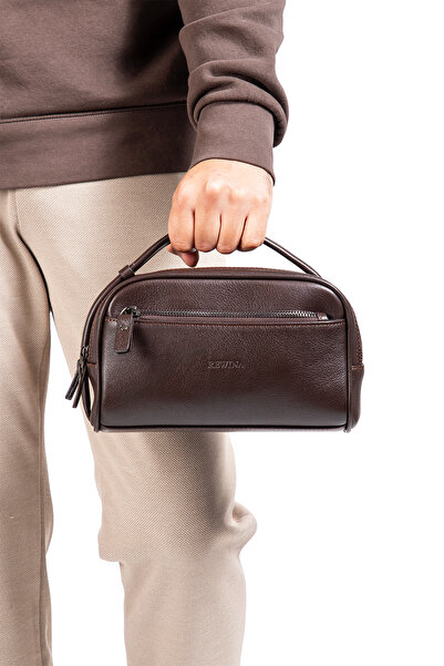Niki Leather Acura Dark Brown Genuine Leather Zippered Portfolio Handbag
