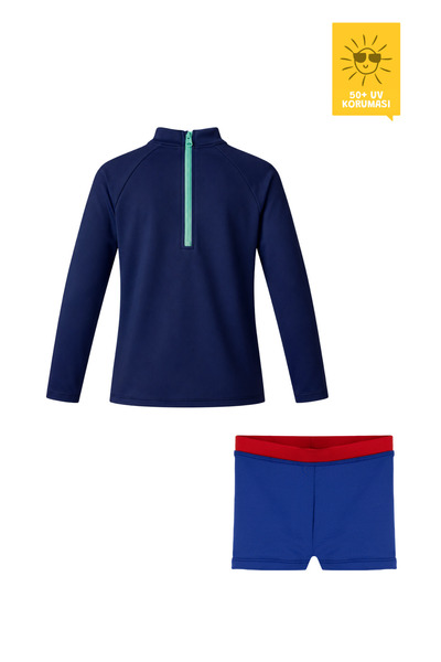 DARING LITTLES Uv Protection Upf 50+ Kids Swim Set - Long Sleeve Top & Boxer Shorts - Wonder Lines Collection