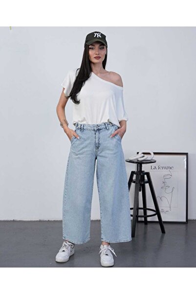 Budan Export Women's High Waist Side Buttoned Wide Balloon Leg Baggy Jeans