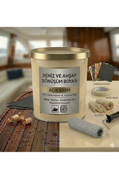 caxcolors Deniz Ve Ahşap Dönüşüm Boyası 1 LT + 5'li Uygulama Seti (Rulo, Bant...
